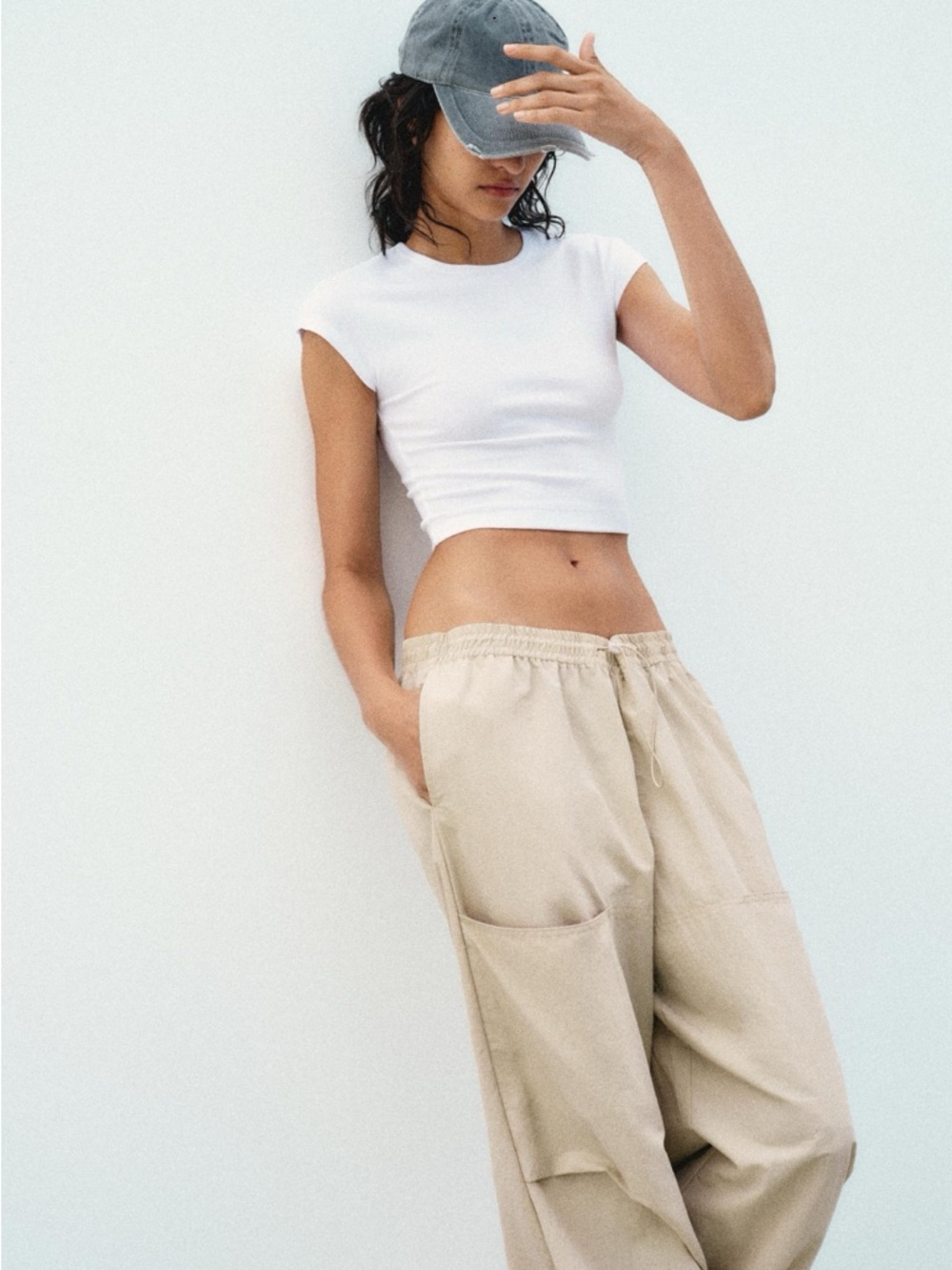 Zara Beige Wide Leg Drawstring Parachute Pants - XS NWT - Picture 5 of 10